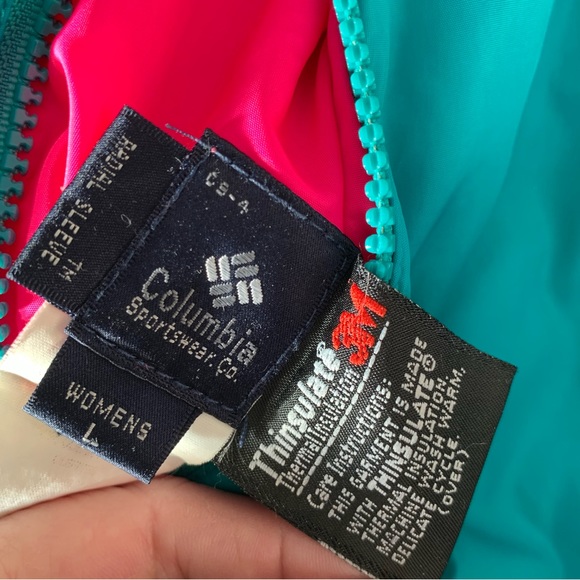 Vintage Columbia Retro Colorful Teal Pink Y2K Ski Jacket Women’s Size Large - Picture 5 of 10